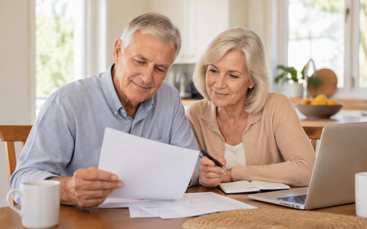 Senior couple reviewing Medicare documents at home